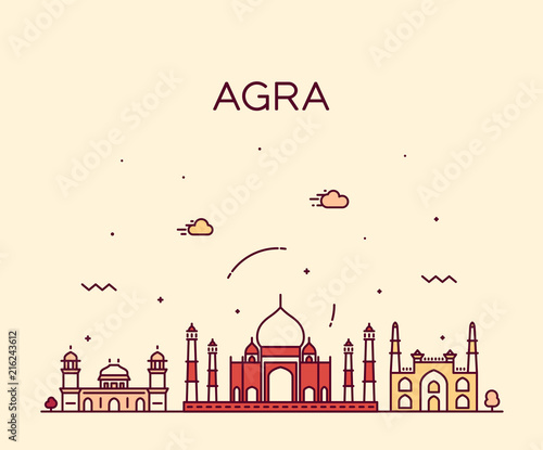 Agra skyline, India. Trendy vector linear style