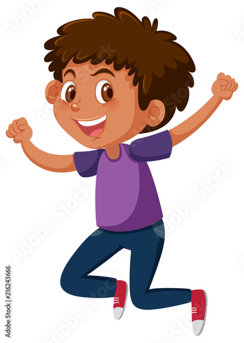 Young tanned boy jumping