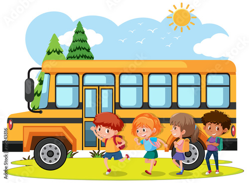 Students going to school by bus