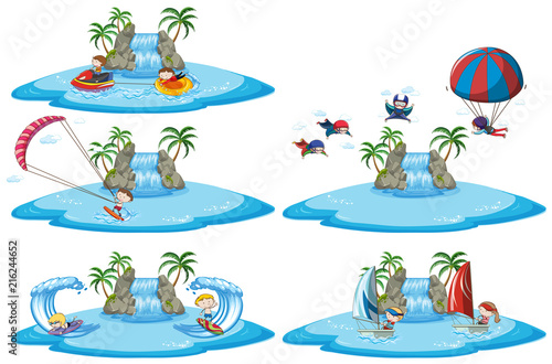 Set of different sport signs above water