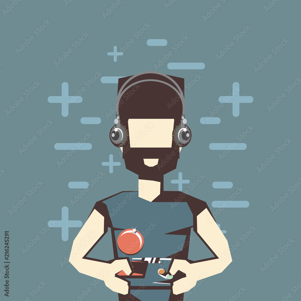 retro videogames design with avatar man with joystick over blue background, colorful design. vector illustration