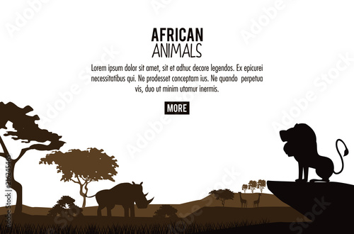 African animals silhouettes poster with information vector illustration graphic design