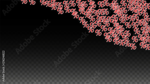 Vector Red Percentage Sign Confetti on Transparent. Percent Sale Background. Business, Economics, Finance Print. Discount Illustration. Promotion Poster. Black Friday Banner. Special offer Template.