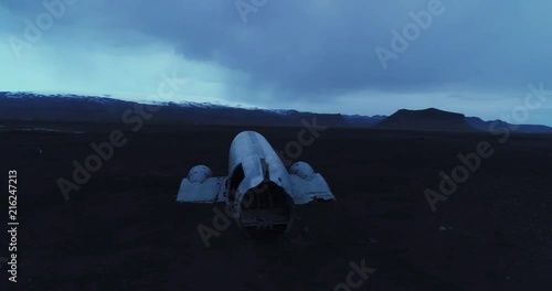 360 helicopter view of abandoned airplane wreckage