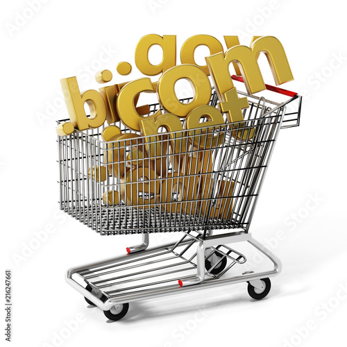 Domain names inside shopping cart. 3D illustration