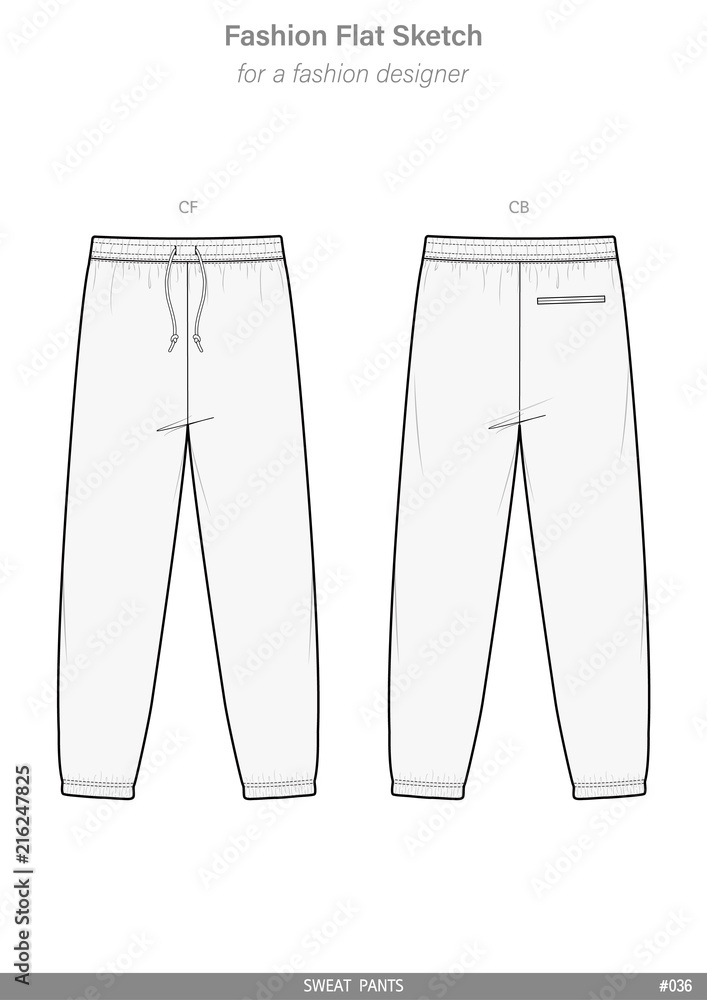 SWEAT PANTS Fashion flat technical drawing vector template Stock Vector ...