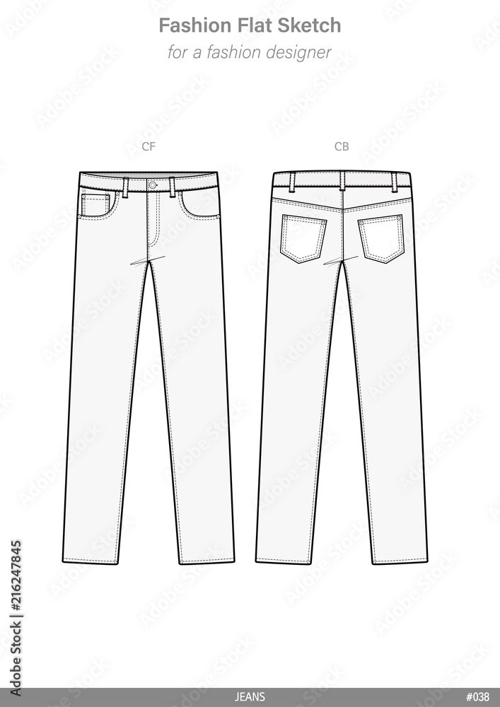 PANTS JEANS Fashion flat technical drawing vector template Stock Vector |  Adobe Stock