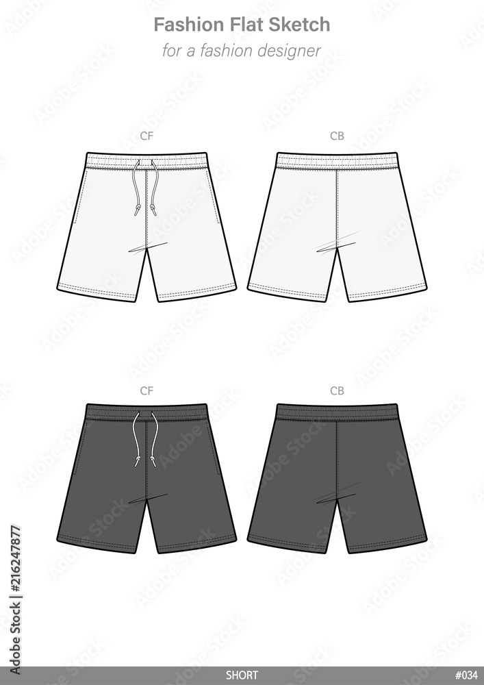 PANTS SHORT Fashion flat technical drawing vector template Stock Vector ...