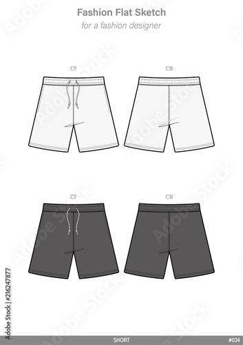 PANTS SHORT Fashion flat technical drawing vector template