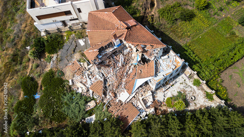 The destroyed luxury house after the earthquake