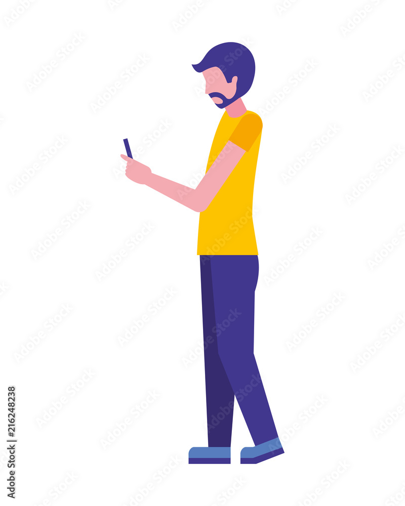 young man with smartphone isolated icon
