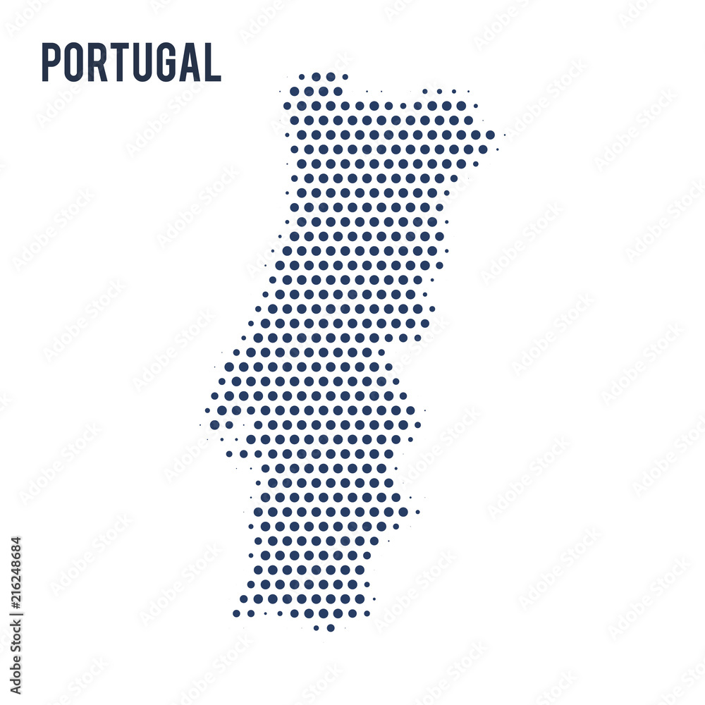 Dotted map of Portugal isolated on white background.