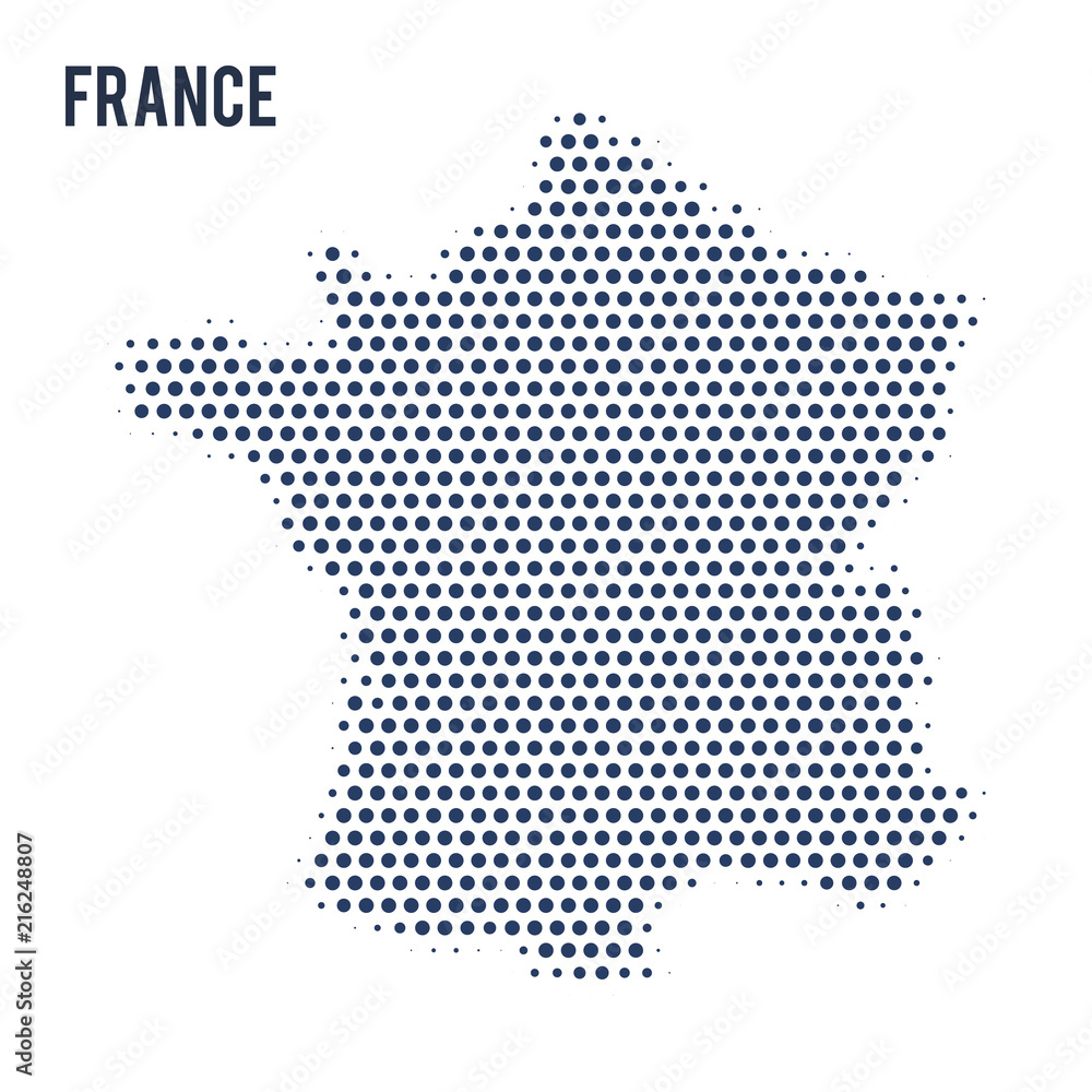 Dotted map of France isolated on white background.