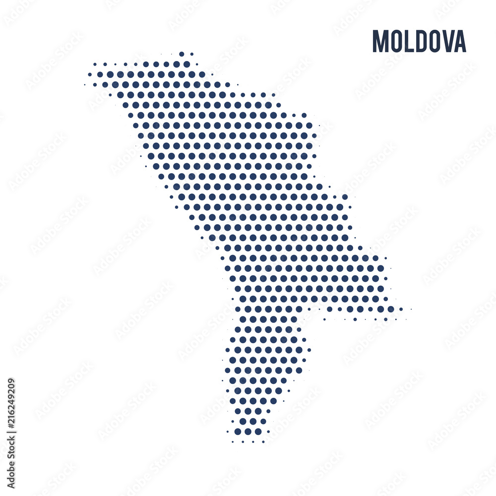 Dotted map of Moldova isolated on white background.