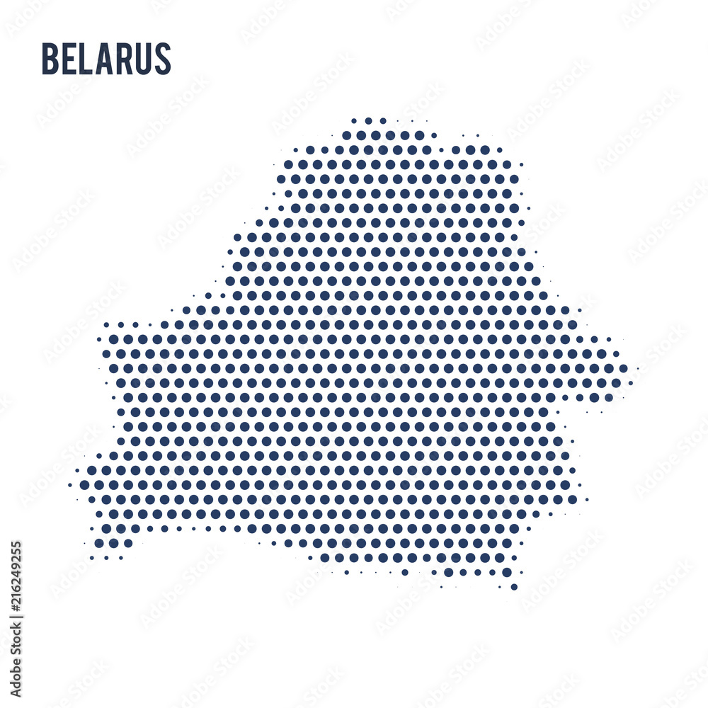 Dotted map of Belarus isolated on white background.