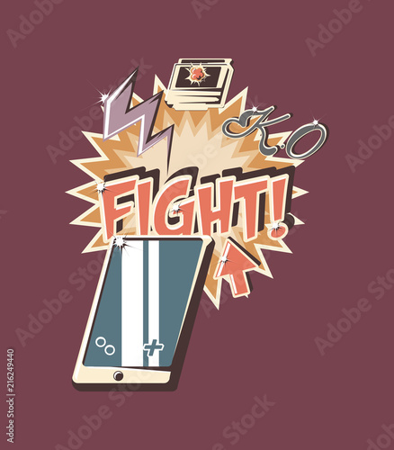 retro videogames design with portable device icon over purple background, colorful design. vector illustration