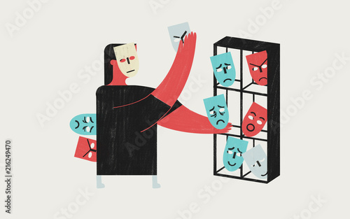 Emotional intelligence Emotional quotient Colorful conceptual illustration shows a person managing their own emotions.