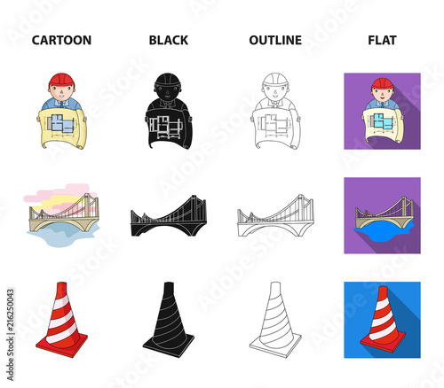 Column, master with drawing, bridge, index cone. Architecture set collection icons in cartoon,black,outline,flat style vector symbol stock illustration web.