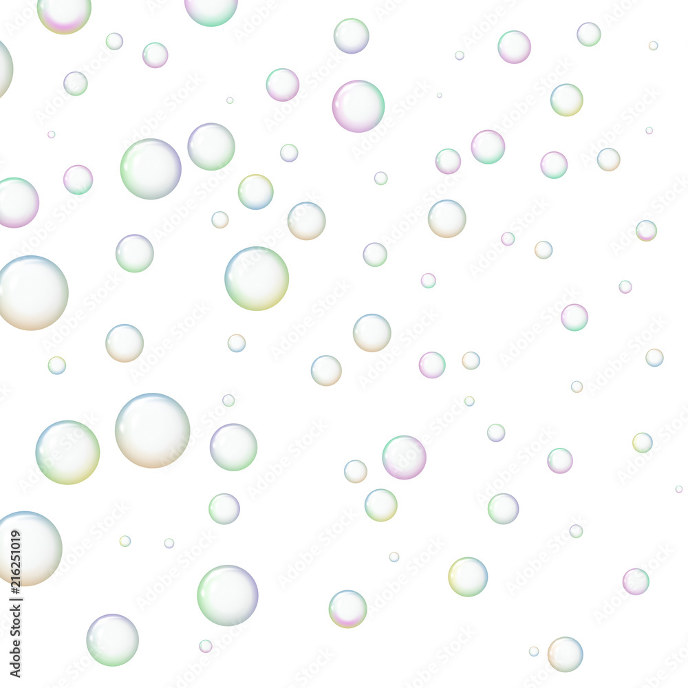 Wallpaper with shiny soap bubbles. Freshness and purity. Vector illustration.