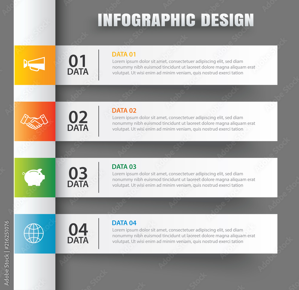 Infographics tab in horizontal paper index with 4 data template. Vector illustration background. Can be used for workflow layout, business step, banner, web design. Infographics tab in horizontal paper index with 4 data template. Vector illustration background. Can be used for workflow layout, business step, banner, web design.