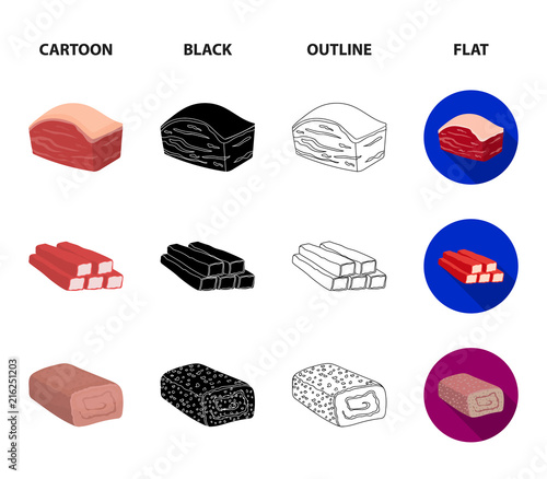 Chicken drumstick, podcherevina, crab sticks, meatloaf. Meat set collection icons in cartoon,black,outline,flat style vector symbol stock illustration web.