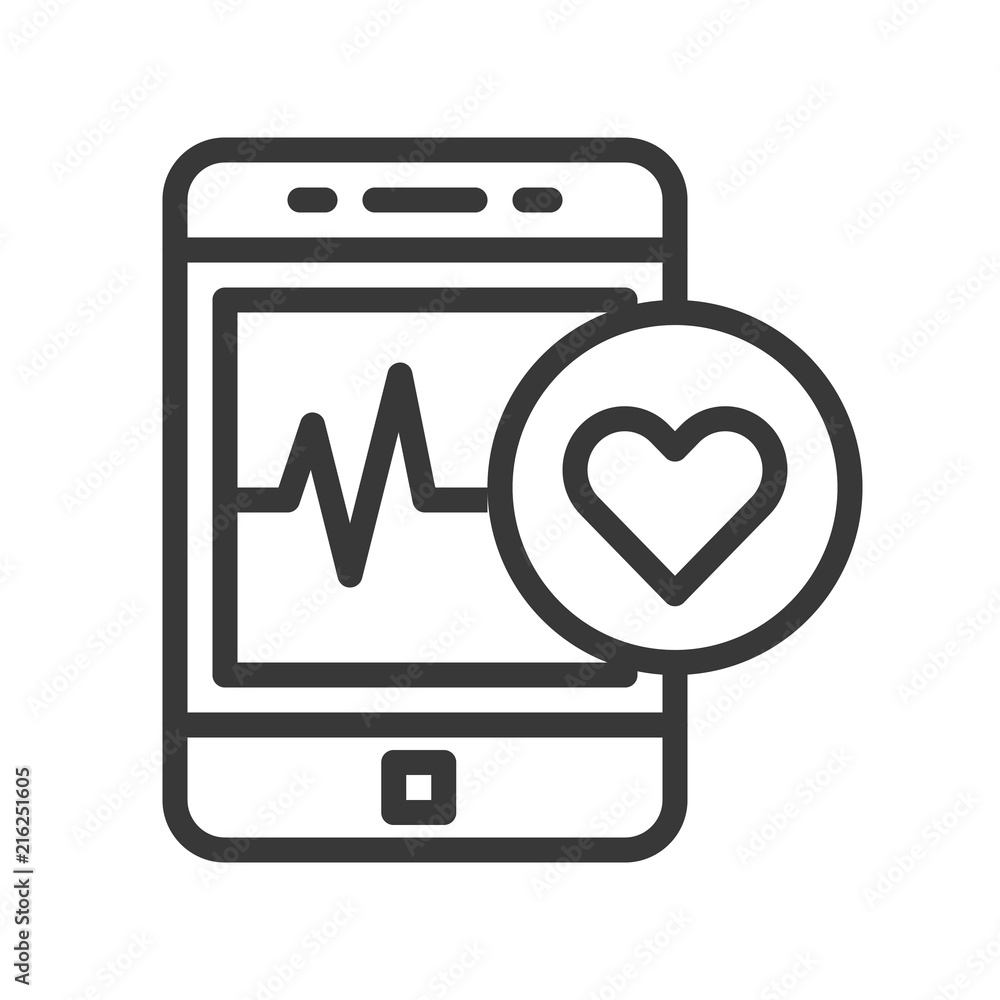 Smartphone with vital signs check function, line icon Smartphone with vital signs check function, line icon