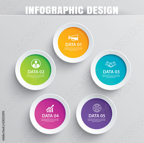 Infographics circle paper with 5 data template. Vector illustration abstract background. Can be used for workflow layout, business step, brochure, flyers, banner, web design.