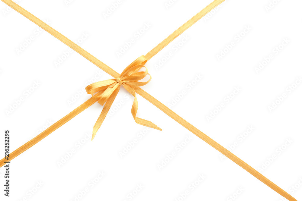 Golden ribbons with bow on white background Golden ribbons with bow on white background
