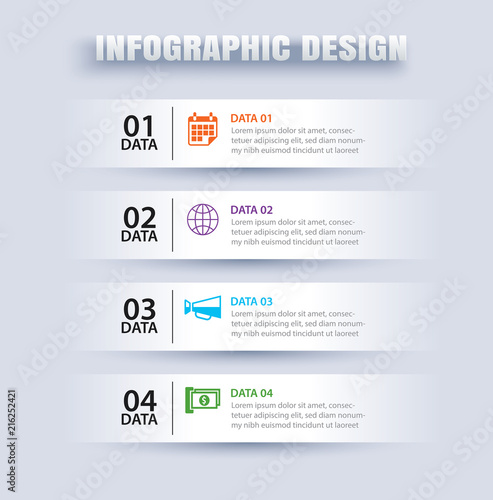 Infographics tab in horizontal paper index with 4 data template. Vector illustration abstract background. Can be used for workflow layout, business step, banner, web design.