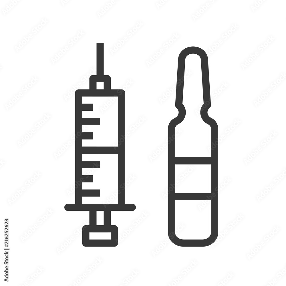 syringe and ampoule for injection, medical related outline icon syringe and ampoule for injection, medical related outline icon