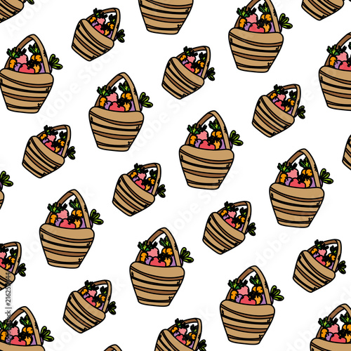 color fruits and vegetables inside wood hamper background