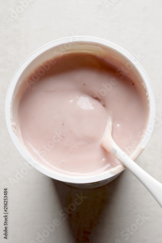 Pot of soya strawberry yoghurt 