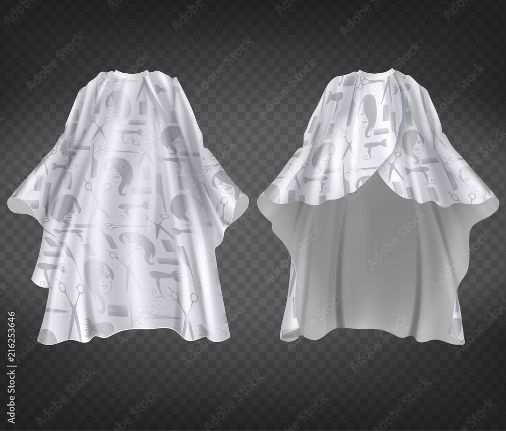 Vector 3d realistic white hairdresser apron with print, pattern
