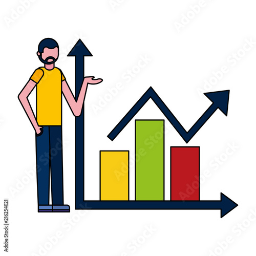 young man with statistics graph character © Gstudio