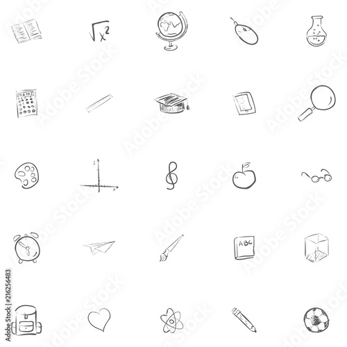 Freehand drawing school items . Back to School. Vector illustration. Set