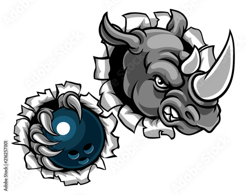 Rhino Holding Bowling Ball Breaking Background