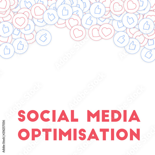 Social media icons. Social media optimisation concept. Falling scattered thumbs up hearts. Modern ab