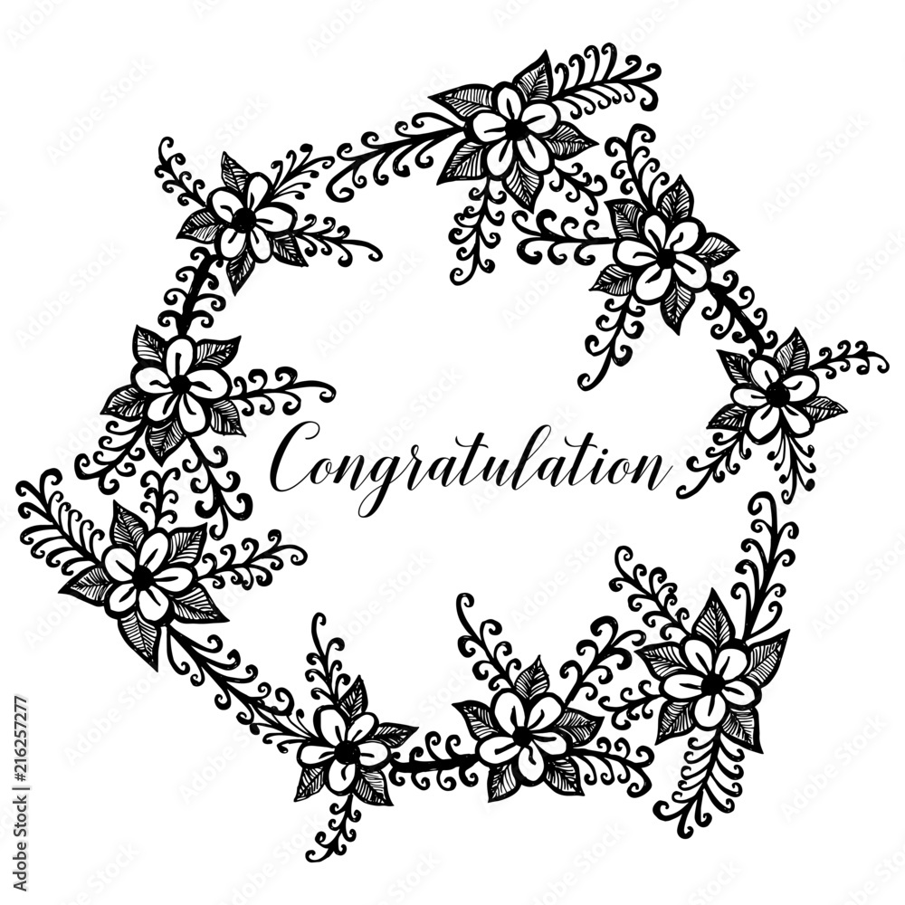 Fototapeta premium Congratulation greeting card with flower hand draw vector illustration