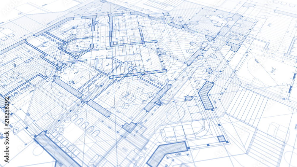 Architecture design: blueprint plan - illustration of a plan modern residential building / technology, industry, business concept illustration: real estate, building, construction, architecture Architecture design: blueprint plan - illustration of a plan modern residential building / technology, industry, business concept illustration: real estate, building, construction, architecture