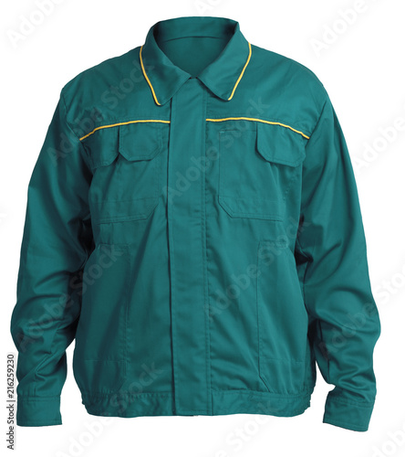 Protective working green jacket isolated on white background