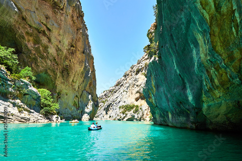 St Croix Lake, Les Gorges du Verdon with Tourists in kayaks, boa photo