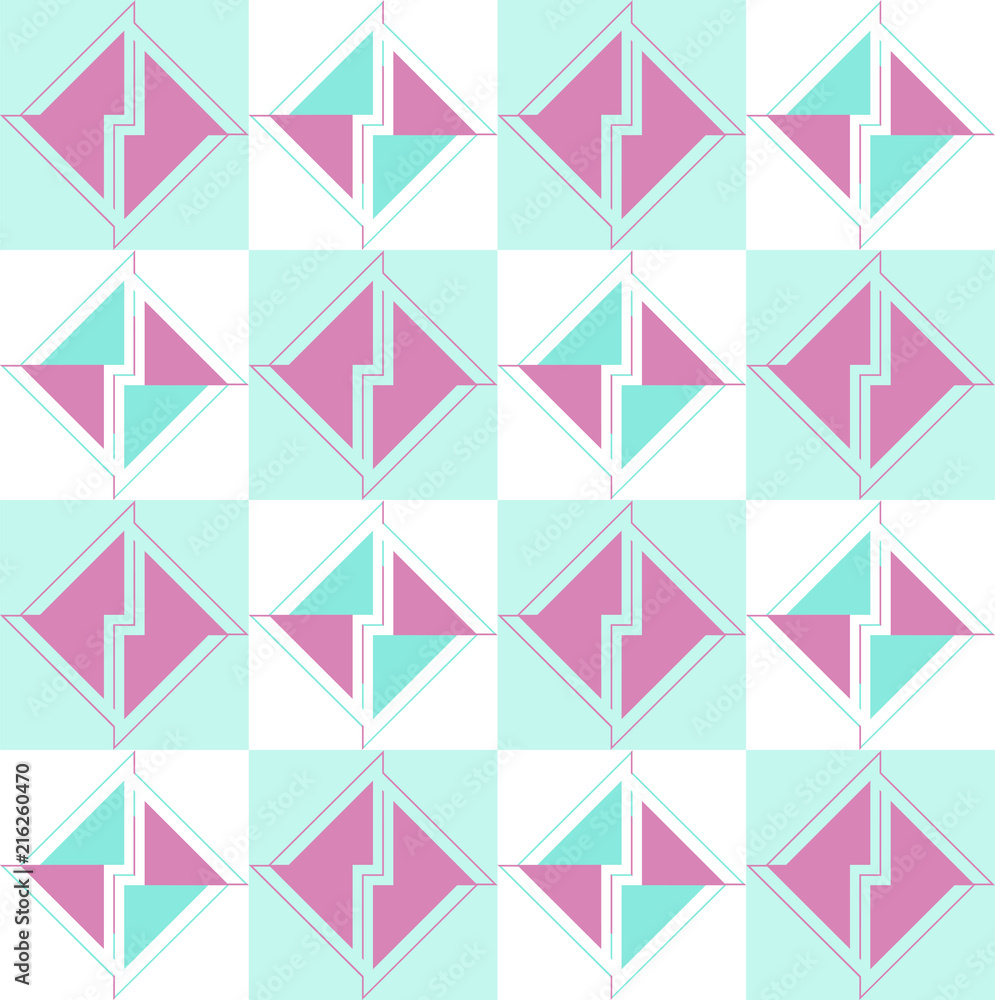 Seamless vector pattern with two-tone geometric design consisting of green and plum triangles
Seamless vector pattern with two-tone geometric design consisting of green and plum triangles