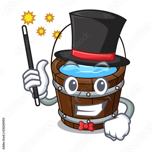 Magician wooden bucket mascot cartoon