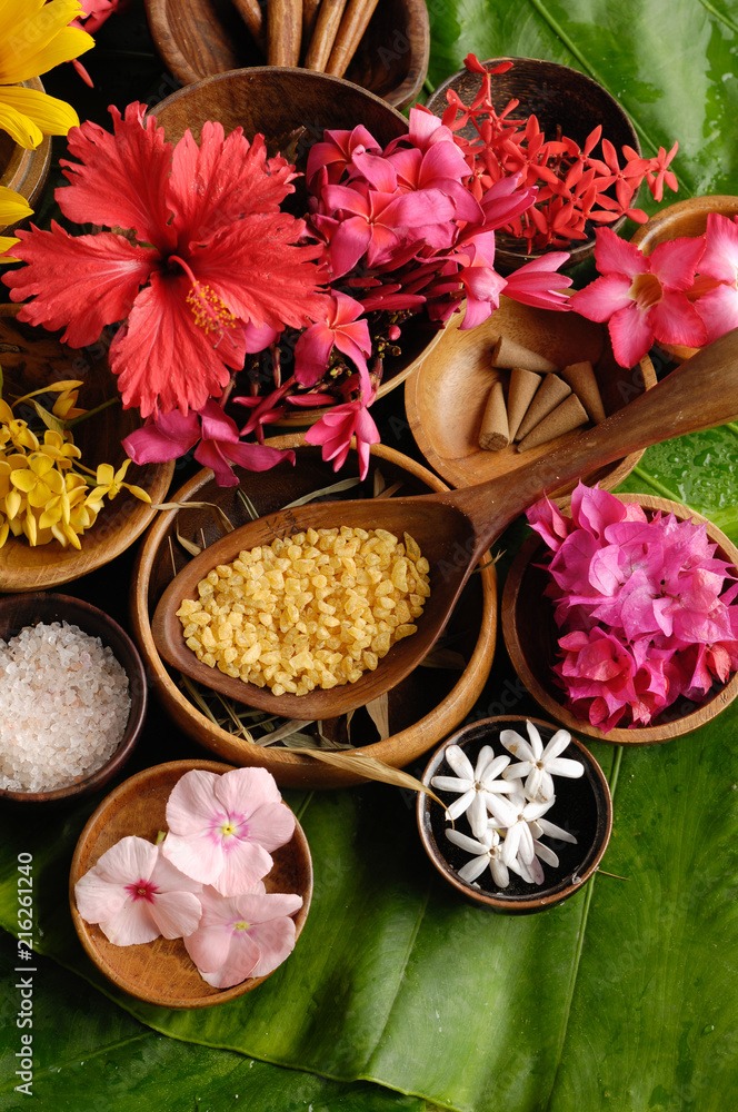 Spa tropical setting on green leaf Spa tropical setting on green leaf