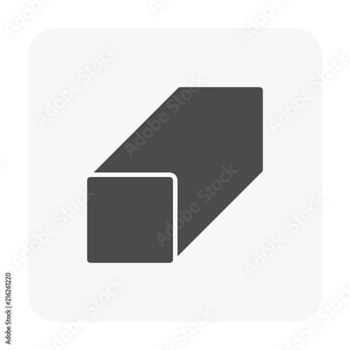 Metal or steel rod bar vector icon. Square profile section shape. That alloy of iron from steel production industry and metallurgy. For sawing, turning, milling, drilling and grinding to product.