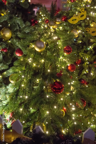 Christmas balls on the tree.