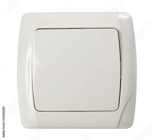 Wall electric light switch in Ivory color isolated on white with clipping path.
