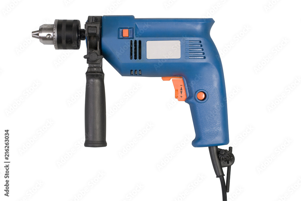 Electric drill isolated on white background with clipping path