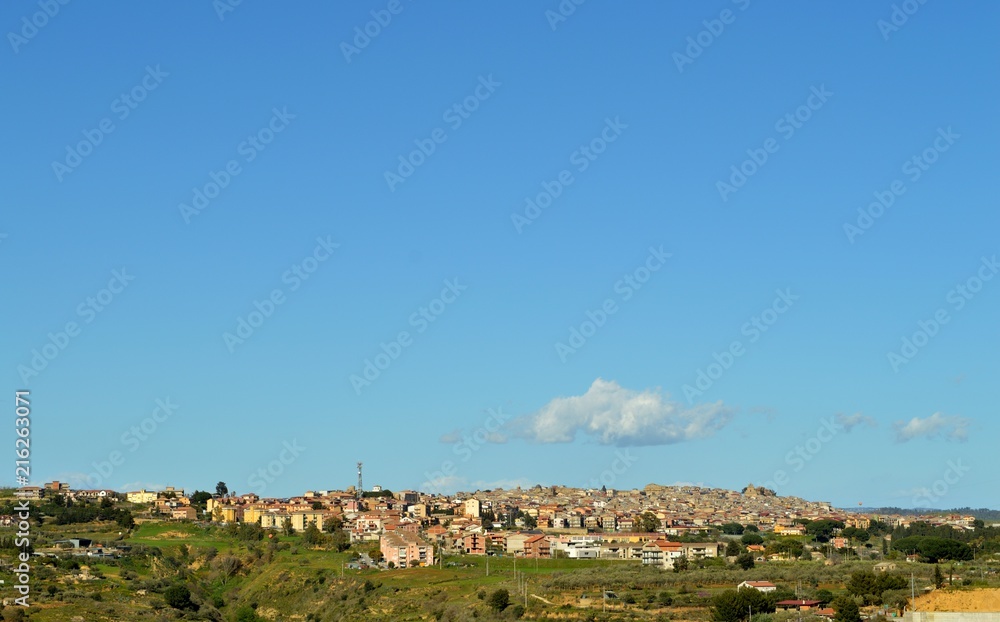 View of Mazzarino with the Top of Etna Behind, Caltanissetta, Sicily, Italy, Europe