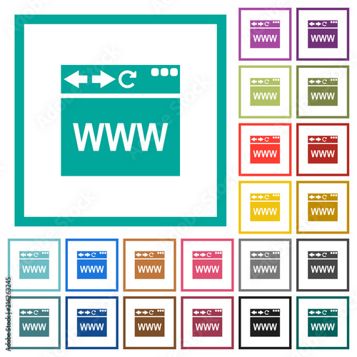 Browser webpage flat color icons with quadrant frames